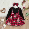 Sukienki dla dziewczynek ceeniu 0-6y sukienka świąteczna fuax 2pcs Big Bowknot Snowflake Plaid na rok ubrania dla dzieci