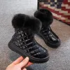 Buty grube ciepłe buty dziewcząt Martin Pu skórzane pluszowe buty śnieżne studenckie moda moda zwykła wzór zimowych bawełny obuwie 231027