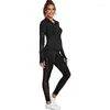 Aktiva uppsättningar 1 Set Winter Fitness Yoga Kvinnor Solid Color Stretch Athletic Suit dragkedja Jacket Hög midja Leggings Kvinnliga sportkläder svart