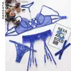 Ensemble sexy voir à travers kawaii bleu lingerie sexy pour dames fétiche venez pour les femmes érotique strip-teaseuse outift ensemble 3 pièces avec chaîne T231027