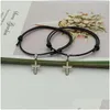 Charm Bracelets 2 Pcs/Lot Cross Couple Bracelet New Fashion White Black Color Charm Bracelets Gift For Friend Lover Handmade Dhgarden Ot5Jo