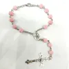 Pulseras de encanto Rosario simple con colgante grande rosa rosa flor cuentas de oración joyería para mujeres y hombres