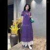 民族服中国伝統的なチョンサムナショナルフラワーエブロデリーコットンリネンドレス女性ホームホームルーズショートスリーブQIPAO