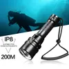 Taschenlampen Taschenlampen Super Bright L2 Professionelles Tauchen IP68 Wasserdichtes Licht Unterwasser 100m Beleuchtung mit Handseil