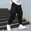 Herrbyxor mode män last män byxor hip hop joggers fickor lila streetwear svettbyxor koreansk fotled längd