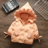 Down Coat Cute Hooded Cotton For Baby Girls Solid Cherry Embroidery Warm Padded Jacket Autumn Winter Toddlers Kids Fashion Outerwear 231026