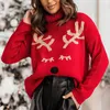 Maglioni da donna Moda Donna Maglione natalizio con albero di Babbo Natale Rosso Stampa 3D Maglioni lavorati a maglia caldi casual Pullover Manica lunga O collo