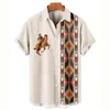 メンズカジュアルシャツのシンプルなメンズフラワーストライププリント衣類ストリート半袖シャツゆるい特大の中世のハラジュク