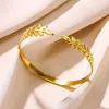 Bangle Elegance Stainless Steel Fashion Bracelet For Women Open Type Leaf Cuff Bracelets & Bangles Dainty Jewelry Gifts Wholesale