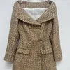 Casual Jurken Vrouwen Sexy Off-Shoulder Tweed Mini-jurk Gouden Knopen Lange Mouw 2023 Herfst Elegante Vrouwelijke A-lijn korte Gewaden