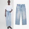 ANINE hoch taillierte verwaschene Jeans Designer Bings zerrissene Löcher abgenutzte Damen verkürzte Denim-Hose mit geradem Bein BING