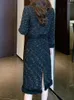 Arbetsklänningar svart tofs tvåstycken uppsättningar kvinnor uttag vintage eleganta långärmade jackor hög midja slitsben kjol 2023 höst vinter