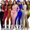 Tracksuit Women Sportswear Sweatsuit 2023 Fall Velvet Two Piece Set Solid Color Long Sleeve Zipper Hooed Crop Top And Wrinkle Stacked Pants Sports 2PCS Suit