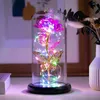 Decorative Flowers Valentines Day Gift For Girlfriend Eternal Rose With Golden Butterfly LED Light Foil Flower In Glass Cover Mothers