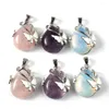 Pendant Necklaces Natural Teardrop For Female Charms Jewelry Rose Pink Quartz Water Drop Pendants With Silver Plated Drip Oil Butterfly
