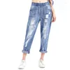 Jean femme déchiré avec bande élastique été grande taille pour filles surdimensionné trou Denim pantalon 7xl 8xl