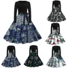 Abiti casual Abito natalizio per donna Manica lunga O Collo Festa di Natale Prom Babbo Natale Stampa neve Swing Pinup Abiti rockabilly