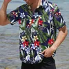 Casual overhemden voor heren, overhemd, zomer, Hawaiiaanse bloemen, grafische prints, buitenstraat, korte mouwen, button-down printkleding