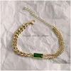 Dangle kroonluchter klassiek geometrisch rec groen kristal roestvrijstalen ketting kwast oorbellen meisjes ongebruikelijke accessoires voor Dhgarden Otfpj