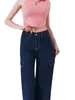 Damen Jeans Cargohose Hose Herbst und Winter Damen Vintage Work Straight