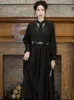 Casual Dresses Women's Long Sleeve Stand Collar Black Embroidered Dress 2023 Fashion Clothing