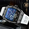 Barrel Shaped Diamond Cut Out Business Men's Calendar Quartz Watch