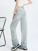 Jeans da donna Nostalgic Blue Denim Pantaloni a gamba larga per le donne 2023 Inizio autunno All-match Roll-up Pant Leg Mop Stile coreano Y2k