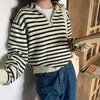 Suéteres de mujer Retro con cremallera y solapa a rayas de punto para mujer Otoño Invierno jersey de manga larga suéter coreano para mujer