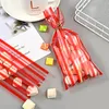 Gift Wrap 100Pcs Red Vertical Striped Plastic Bag Flat Mouth Baking Packaging Bread Toast Snack Food Party