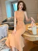 Casual Jurken Zomer Elegante Vrouwen Avondjurk Formeel Chic Boog Mouwloos Slanke Midi Party Verjaardag Prom Mujer Robe Femme Vestidos Fiesta