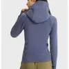Full Zip Hoodie Hip Length Yoga Outfits Tops Embroidered LU-192 Gym Coat Cotton Blend Fleece Sports Hoodies Classic Fit Sweatshirts Women Jacket Hooded Top