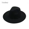 Wide Brim Hats Bucket Fedora Hat Felt Cap Ladies Trilby Chapeu Feminino Women Men Jazz Church Godfather Sombrero Caps 231027