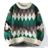 メンズセーター2023秋と冬のファッショントレンドチェッカーラウンドネックプルオーバーカジュアルルーズ快適な温かい大型サイズのセーター