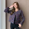 Kvinnors jackor vintage stil färg vävd tweed liten doft kort kappa kvinnor 2023 höst koreansk mode casual all-match ull outwear