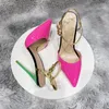 Sandals Large Size Women's12cm Sexy Fuchsia Color Blocking One Line With High Heels