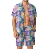 Herrspårspalter Palmträd Män sätter färgglada tryck Casual Shirt Set Hawaii Fitness Outdoor Shorts Summer Design Suit Two-Piece Clothes Plus