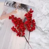 Flores decorativas 22 cm Artificial Cereza Roja Ramo Simulación Ramas de Frutas Imitación Mini Flores Selecciones Navidad Hogar DIY Decoración Accesorios