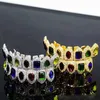 Hip Hop Kolorowe zęby szlachetne Grillz Mężczyźni Kobiety luksusowy projektant klejnot bling diamentowe grille dentystyczne 18k złota miedziana złota silve2144