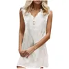 Vestidos casuais algodão linho sem mangas mini vestido sexy colarinho ondulado solto streetwear praia mudança de férias para mulheres tanques robe