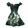 Casual Dresses Women's Printed Halloween Drawstring Bubble Sleeve Beach For Women Flapper Dress Cocktail Lace Maternity