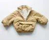 Casaco para baixo roupas de algodão de inverno das crianças coreano bolso cabeça de veludo mais jaqueta zíper semi-aberto 231026