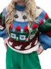 Women's Sweaters Christmas Tree Print Knitted Pullover Women Tunic Long Sleevees Ruched Spliced 2023 Thick Warm Highstreet Jumper