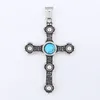 Pendant Necklaces Fashion Do Old Portrait Crown With Blue Turquoise Cross Titanium Steel Men's