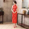 Ropa étnica Mujeres sexy Vestido de noche sin espalda Vintage Lady Satin Cheongsam Novedad china Qipao Flor Fiesta de gran tamaño