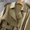 Mulheres Trench Coats Primavera Outono Streetwear Duplo Breasted Casaco Curto Para Mulheres Clássico Manga Longa Cinto Blusão Casual Comprimento Médio 231026