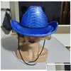 Chapeaux de fête Espace Cowgirl LED Chapeau Clignotant Allumer Sequin Cowboy Lumineux Caps Halloween Costume En Gros 0730 Drop Livraison Accueil G Dhb0L