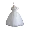 Kız elbiseler zarif çocuklar kızlar uzun pullu elbise püskülleri beyaz düğün çiçekleri kostüm genç için vestido resmi giyim