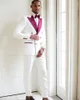 Trajes de hombre Jacquard blanco para hombre Slim Fit verde satén solapa boda doble botonadura esmoquin Prom últimos diseños de pantalones de abrigo