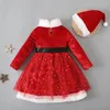 Meisje Jurken 2-6Y Winter Kid Kerst Jurk Hoed Riem 3 stks/set Star Sequin Mesh Up Babykleertjes Kinderen Outfit a665