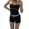 Tanks pour femmes Femmes Été 2 Pièces Tenues Dentelle Patchwork Fleur Bretelles Wrap Poitrine Tube Tops Taille Élastique Shorts Ensemble